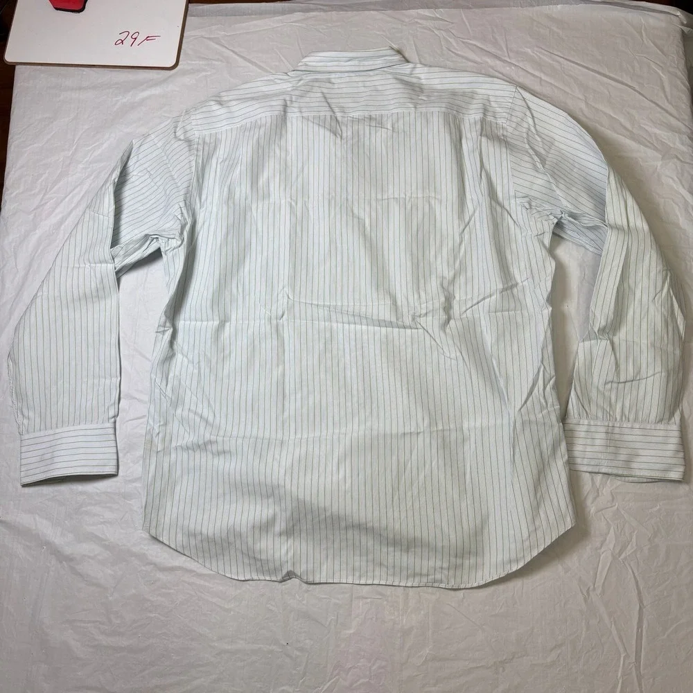 J Crew Mens Long Sleeve Button Up Shirt Blue Green Stripe Cotton Size L 16-16.5‎